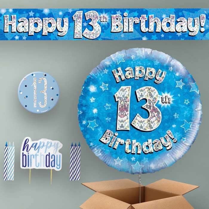 13th Birthday Helium Balloon & Decoration Package Blue Stars