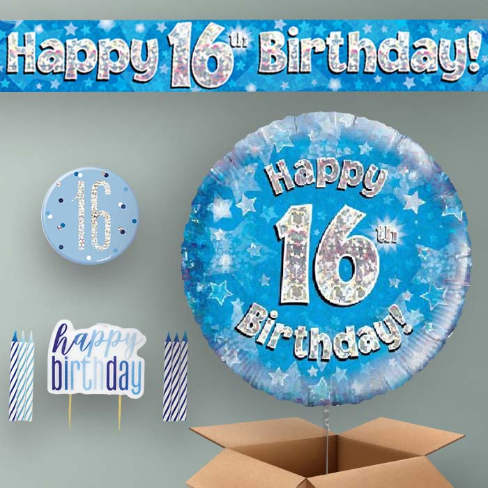 16th Birthday Helium Balloon & Decoration Package Blue Stars