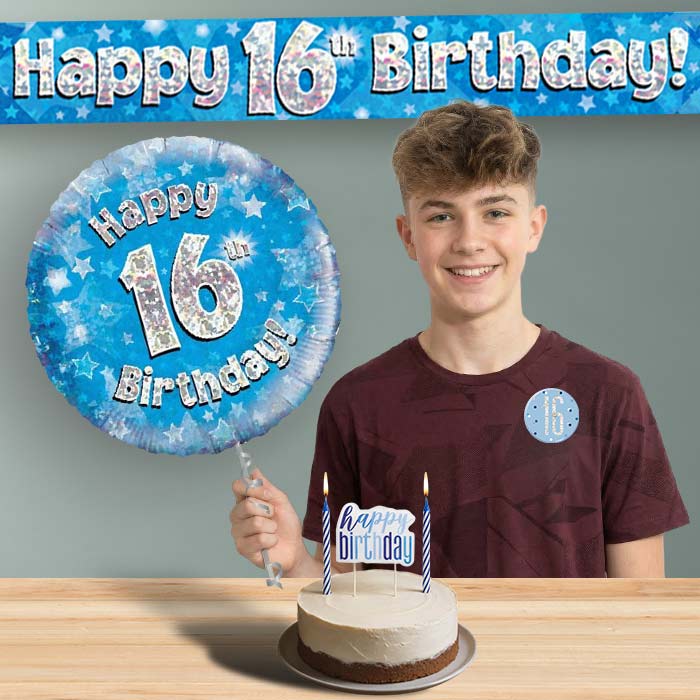 16th Birthday Helium Balloon & Decoration Package Blue Stars | Party Save Smile