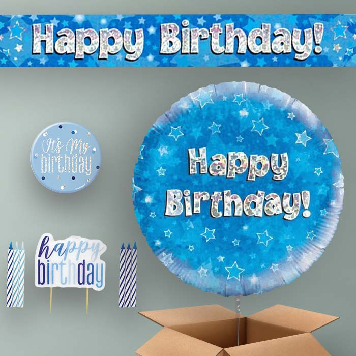 Birthday Helium Balloon & Decoration Package Blue Stars