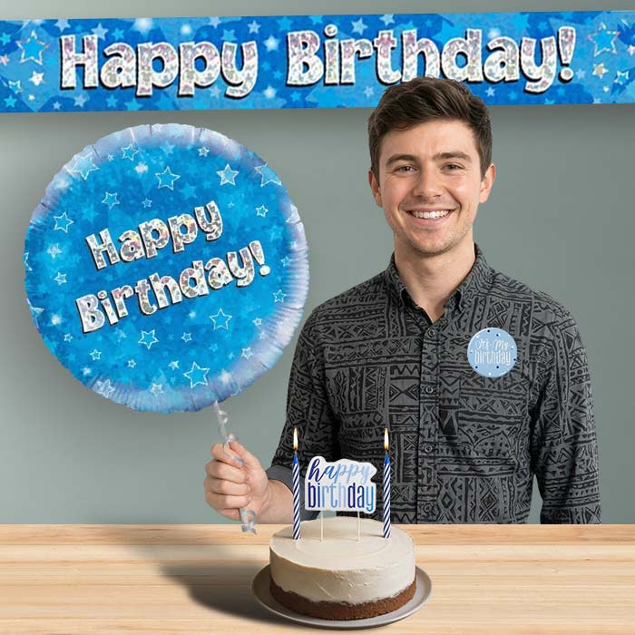 Birthday Helium Balloon & Decoration Package Blue Stars | Party Save Smile