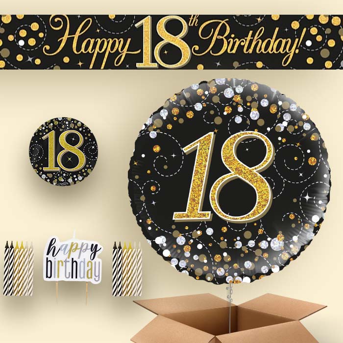 Black & Gold Helium Balloon and Decoration 18th Birthday Package