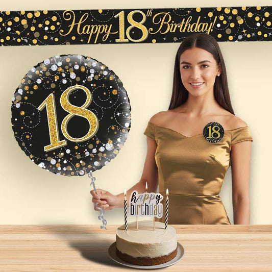 Black & Gold Helium Balloon and Decoration 18th Birthday Package | Party Save Smile
