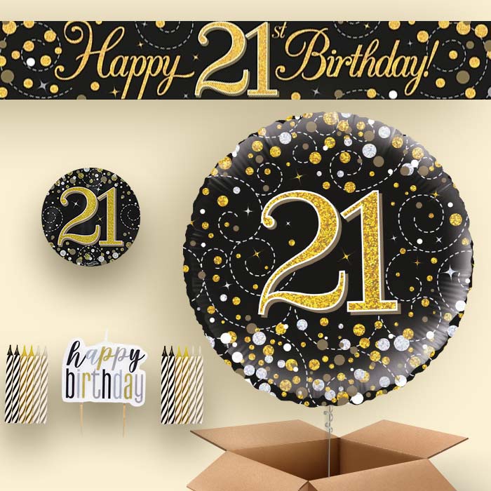 Black & Gold Helium Balloon and Decoration 21st Birthday Package