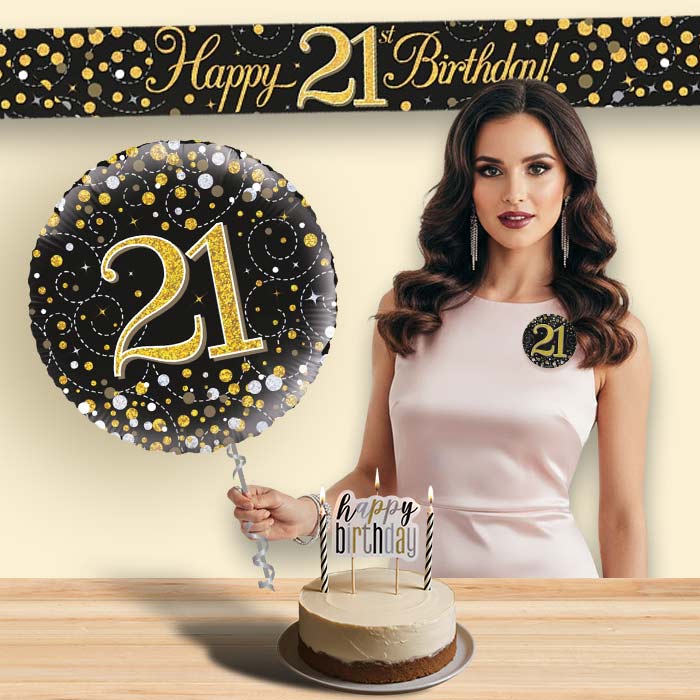 Black & Gold Helium Balloon and Decoration 21st Birthday Package | Party Save Smile