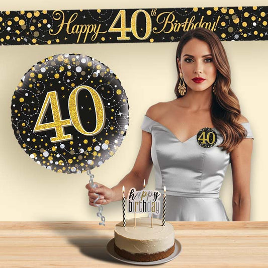 Black & Gold Helium Balloon and Decoration 40th Birthday Package | Party Save Smile