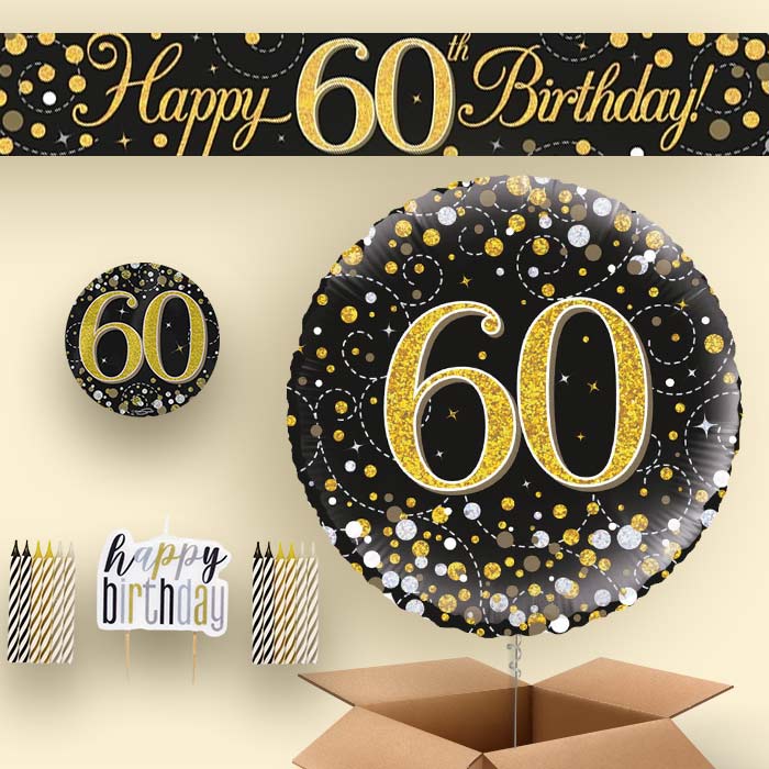 Black & Gold Helium Balloon and Decoration 60th Birthday Package