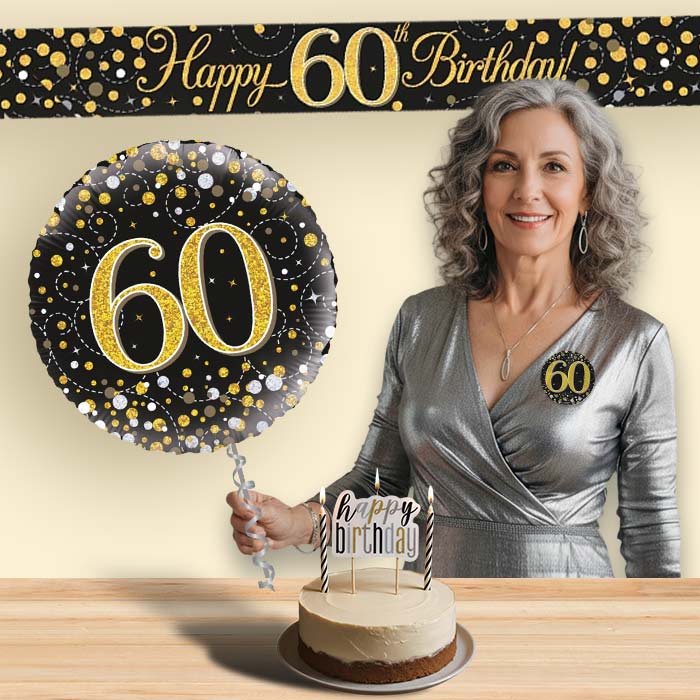 Black & Gold Helium Balloon and Decoration 60th Birthday Package | Party Save Smile