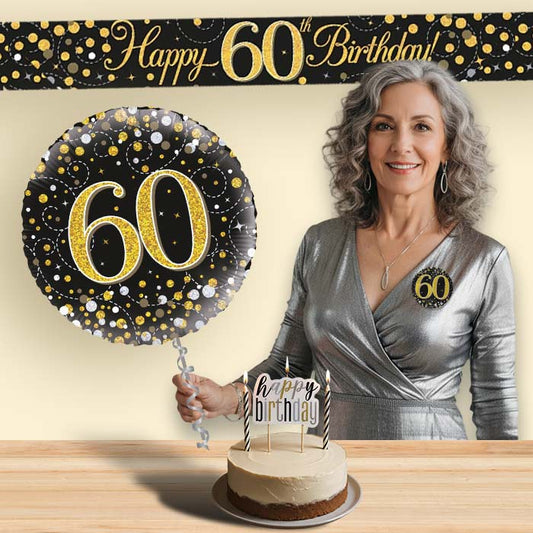 Black & Gold Helium Balloon and Decoration 60th Birthday Package | Party Save Smile