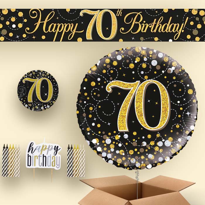 Black & Gold Helium Balloon and Decoration 70th Birthday Package