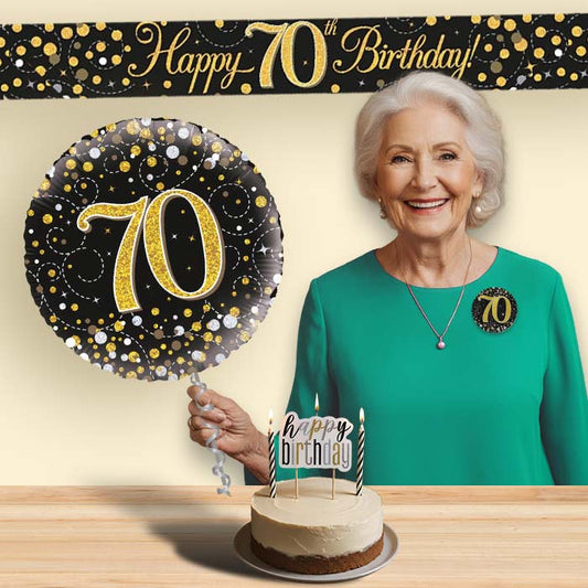 Black & Gold Helium Balloon and Decoration 70th Birthday Package | Party Save Smile