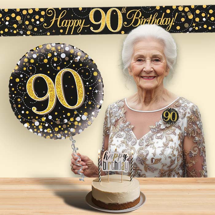 Black & Gold Helium Balloon and Decoration 90th Birthday Package | Party Save Smile