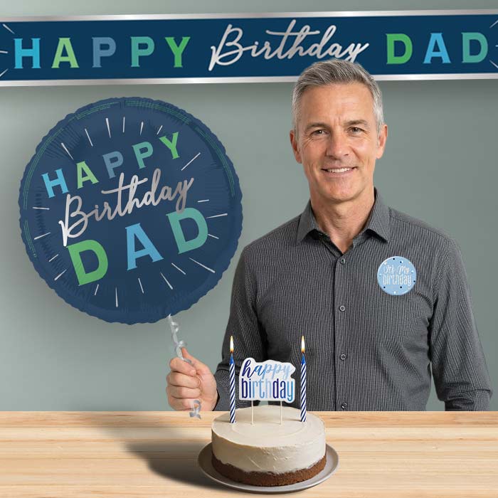 Dad Birthday Helium Balloon & Decoration Package Navy Blue | Party Save Smile