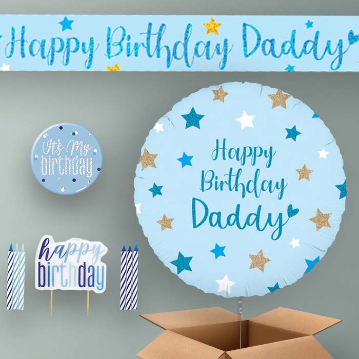 Daddy Birthday Helium Balloon & Decoration Package Blue Stars