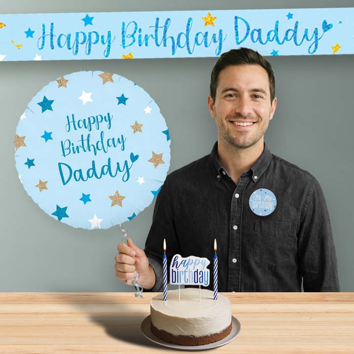 Daddy Birthday Helium Balloon & Decoration Package Blue Stars | Party Save Smile