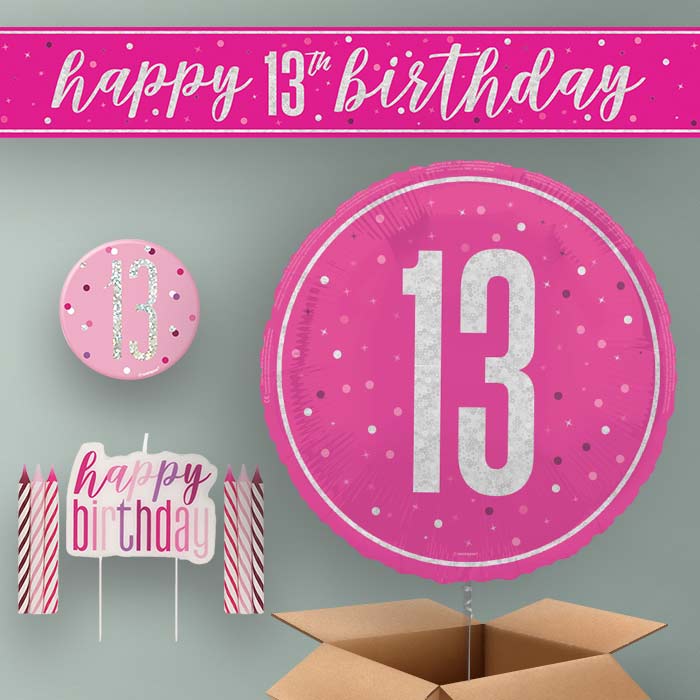 13th Birthday Helium Balloon & Decoration Package Hot Pink & Silver