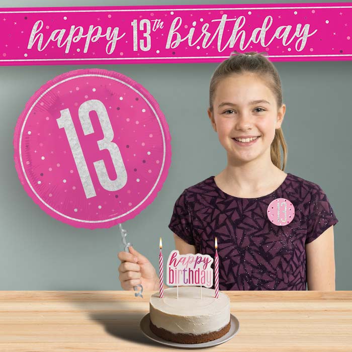 13th Birthday Helium Balloon & Decoration Package Hot Pink & Silver | Party Save Smile