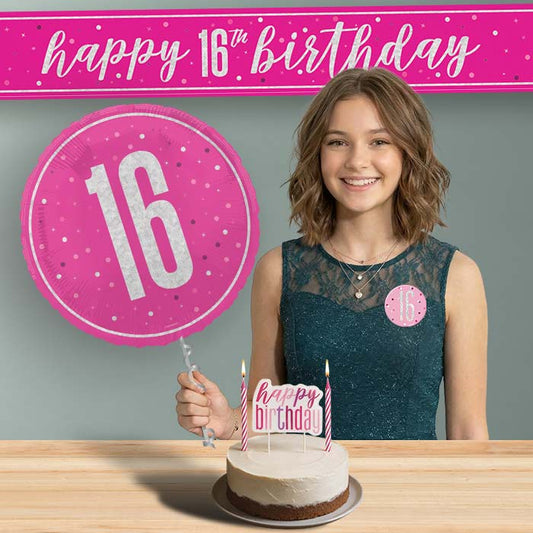 16th Birthday Helium Balloon & Decoration Package Hot Pink & Silver | Party Save Smile