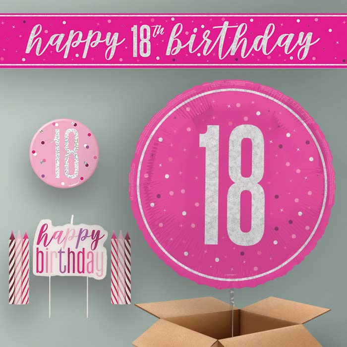 18th Birthday Helium Balloon & Decoration Package Hot Pink & Silver