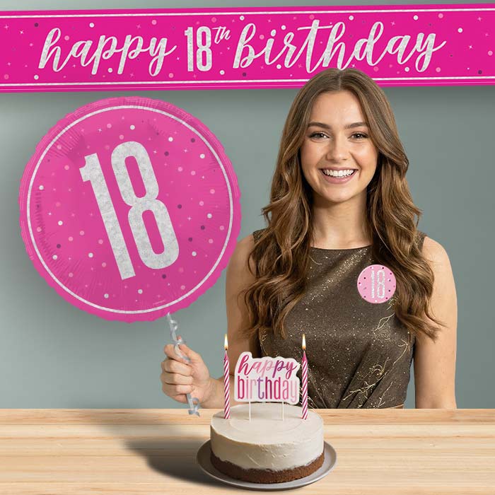 18th Birthday Helium Balloon & Decoration Package Hot Pink & Silver | Party Save Smile