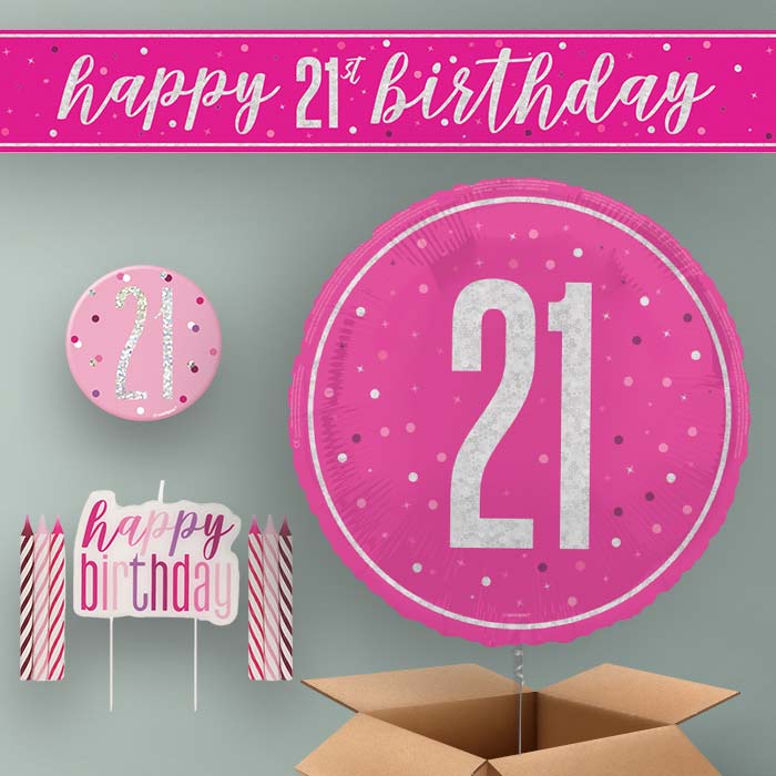 21st Birthday Helium Balloon & Decoration Package Hot Pink & Silver