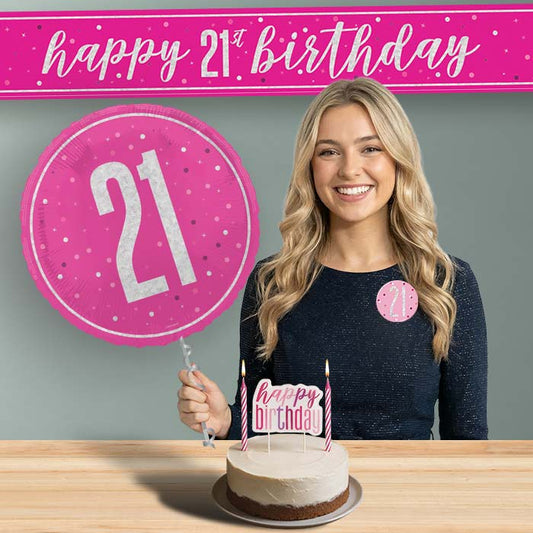 21st Birthday Helium Balloon & Decoration Package Hot Pink & Silver | Party Save Smile