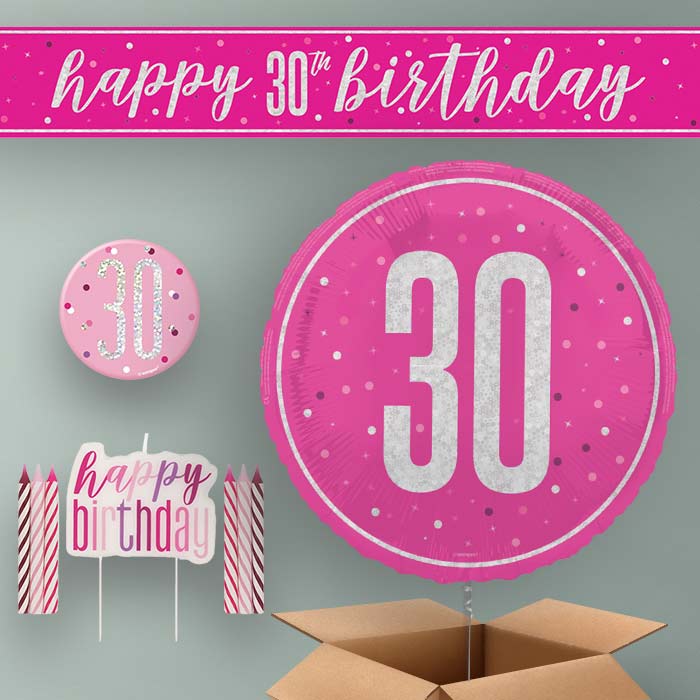 30th Birthday Helium Balloon & Decoration Package Hot Pink & Silver