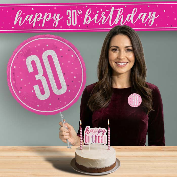 30th Birthday Helium Balloon & Decoration Package Hot Pink & Silver | Party Save Smile