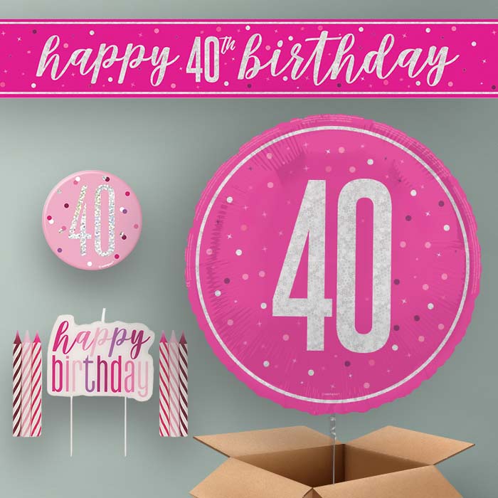 40th Birthday Helium Balloon & Decoration Package Hot Pink & Silver