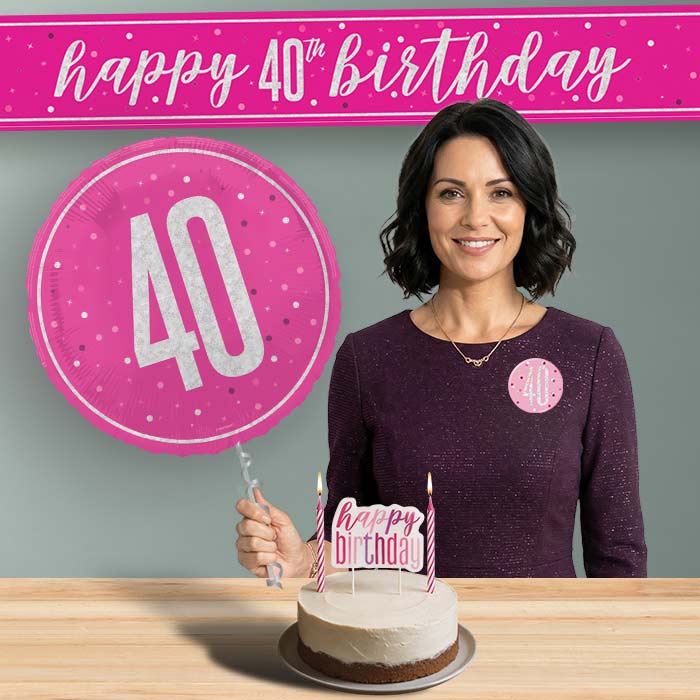 40th Birthday Helium Balloon & Decoration Package Hot Pink & Silver | Party Save Smile