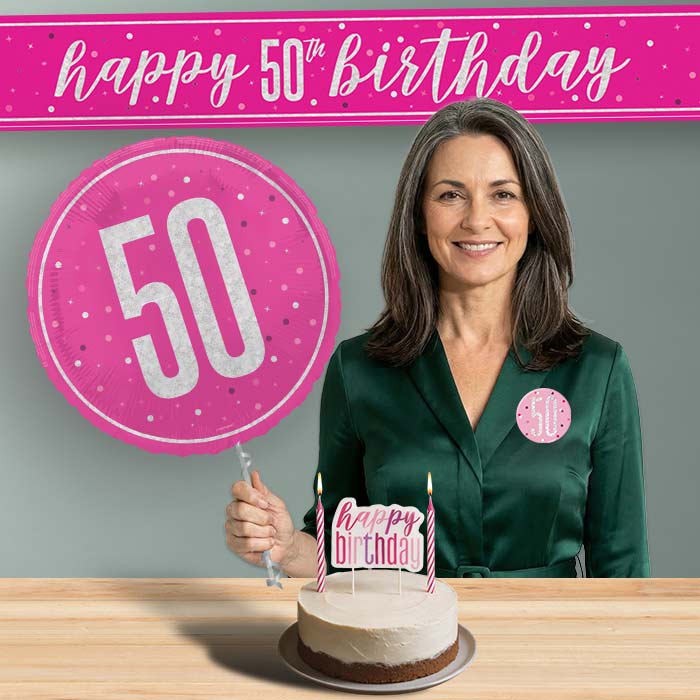 50th Birthday Helium Balloon & Decoration Package Hot Pink & Silver | Party Save Smile