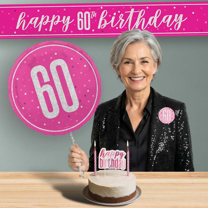 60th Birthday Helium Balloon & Decoration Package Hot Pink & Silver | Party Save Smile