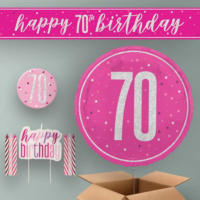 70th Birthday Helium Balloon & Decoration Package Hot Pink & Silver