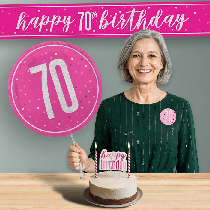 70th Birthday Helium Balloon & Decoration Package Hot Pink & Silver | Party Save Smile