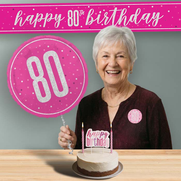 80th Birthday Helium Balloon & Decoration Package Hot Pink & Silver | Party Save Smile
