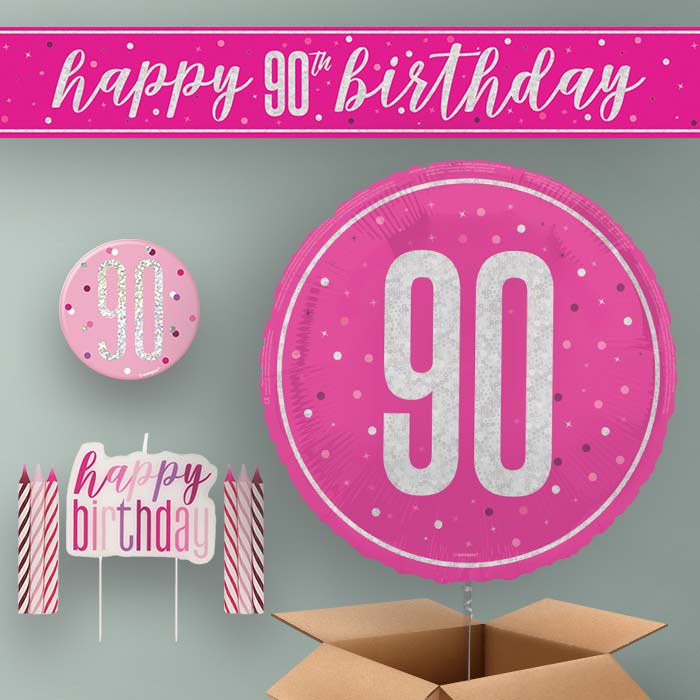 90th Birthday Helium Balloon & Decoration Package Hot Pink & Silver