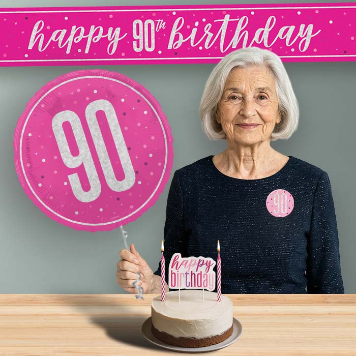 90th Birthday Helium Balloon & Decoration Package Hot Pink & Silver | Party Save Smile