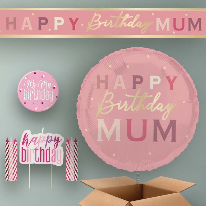 Mum Birthday Helium Balloon & Decoration Package Pink and Gold