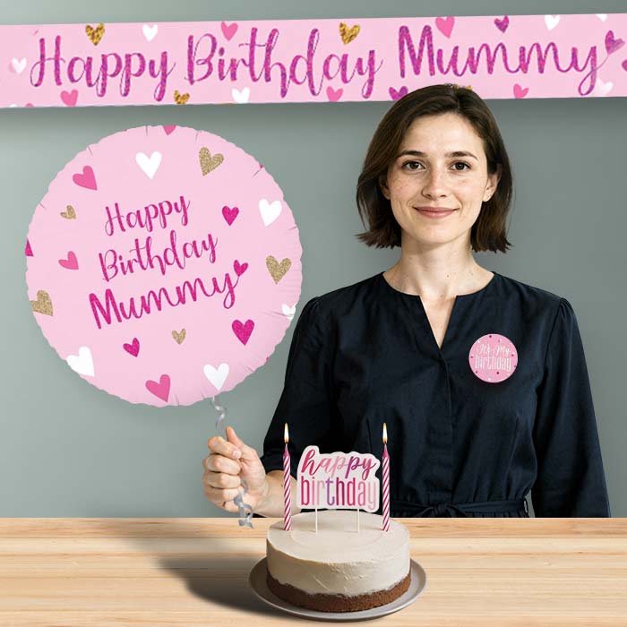 Mummy Birthday Helium Balloon & Decoration Package Pink Hearts | Party Save Smile