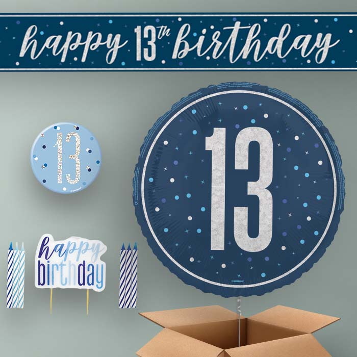 13th Birthday Helium Balloon & Decoration Package Navy Blue & Silver