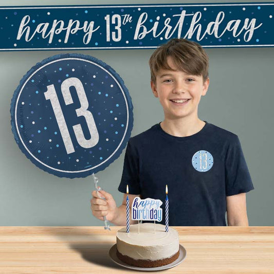 13th Birthday Helium Balloon & Decoration Package Navy Blue & Silver | Party Save Smile