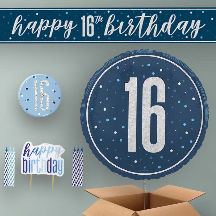 16th Birthday Helium Balloon & Decoration Package Navy Blue & Silver