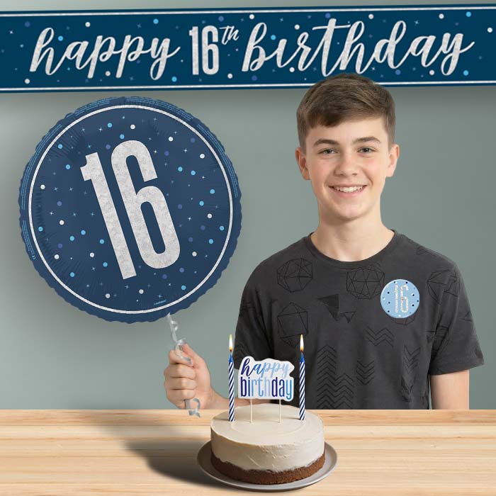 16th Birthday Helium Balloon & Decoration Package Navy Blue & Silver | Party Save Smile