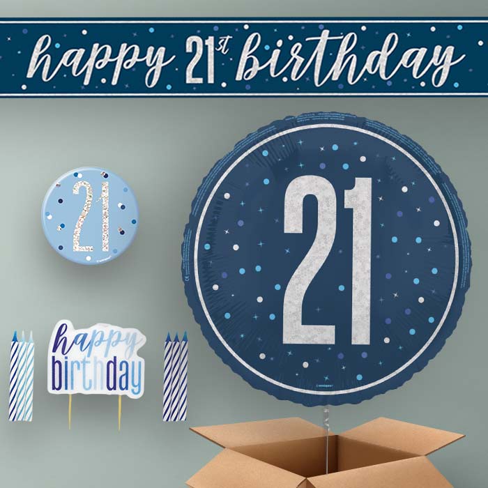 21st Birthday Helium Balloon & Decoration Package Navy Blue & Silver
