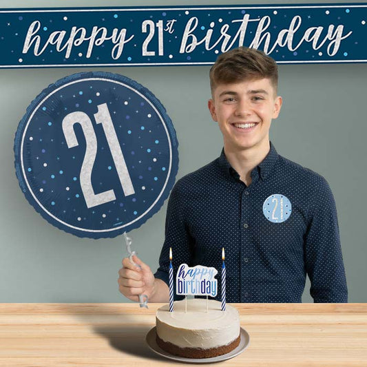 21st Birthday Helium Balloon & Decoration Package Navy Blue & Silver | Party Save Smile
