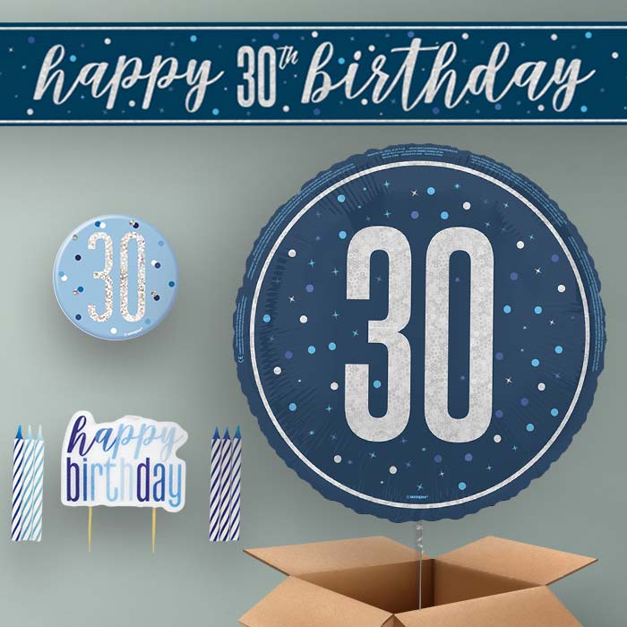 30th Birthday Helium Balloon & Decoration Package Navy Blue & Silver