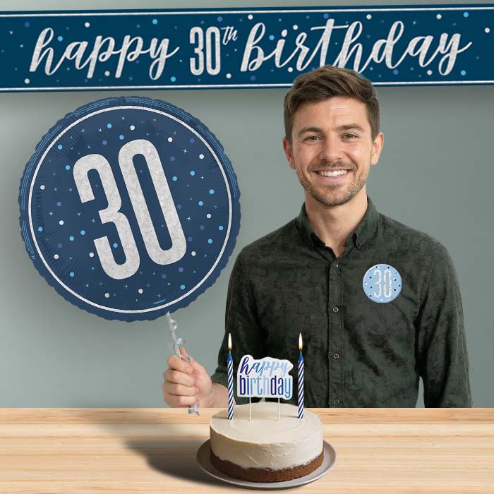 30th Birthday Helium Balloon & Decoration Package Navy Blue & Silver | Party Save Smile