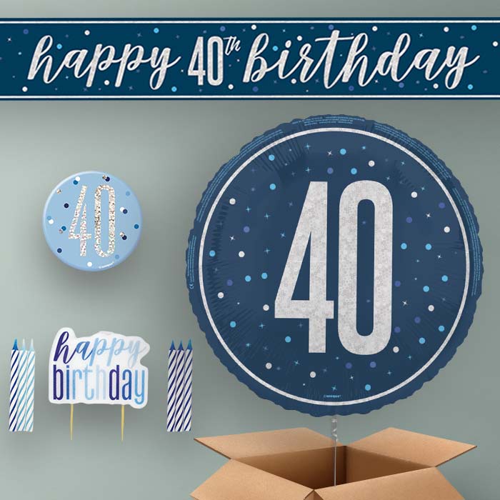 40th Birthday Helium Balloon & Decoration Package Navy Blue & Silver