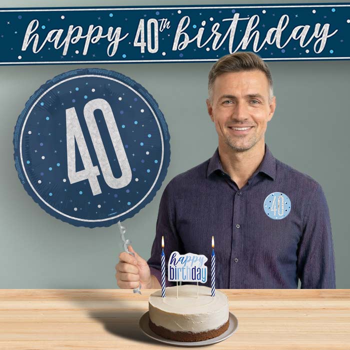 40th Birthday Helium Balloon & Decoration Package Navy Blue & Silver | Party Save Smile