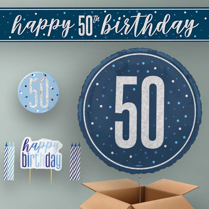 50th Birthday Helium Balloon & Decoration Package Navy Blue & Silver